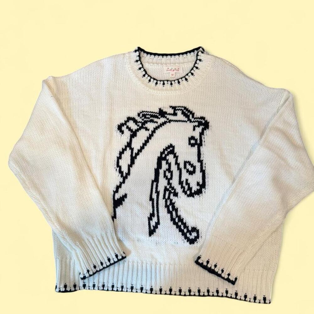 Horse Sweater Knit Cozy Pullover Sz M Soft Equestrian Country Old Money Preppy